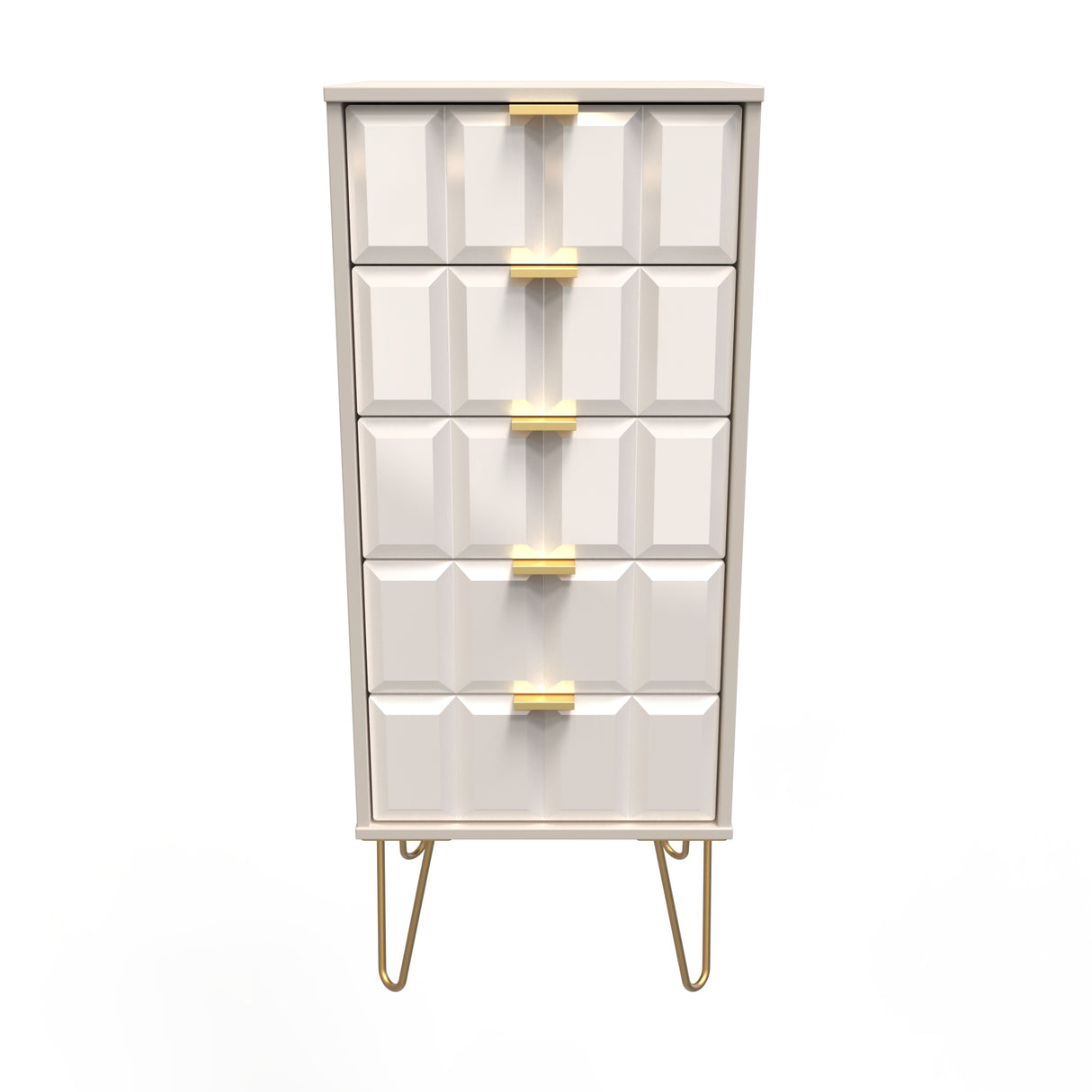 Cube 5 Drawer Bedside Cabinet with Gold Hairpin Legs