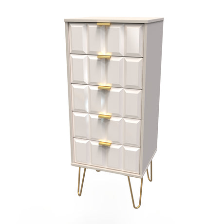 Cube 5 Drawer Bedside Cabinet with Gold Hairpin Legs