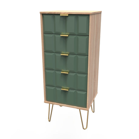 Cube 5 Drawer Bedside Cabinet with Gold Hairpin Legs