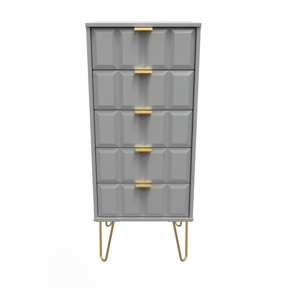 Cube 5 Drawer Bedside Cabinet with Gold Hairpin Legs