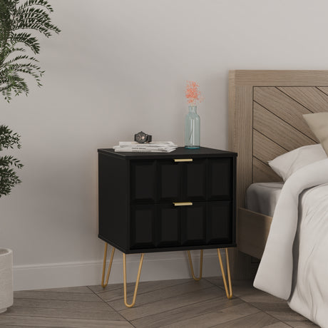 Cube 2 Drawer Bedside Cabinet with Gold Hairpin Legs