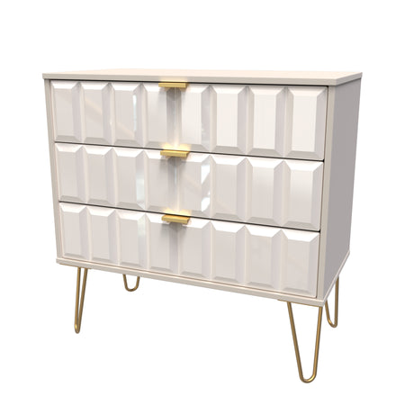 Cube 3 Drawer Chest with Gold Hairpin Legs