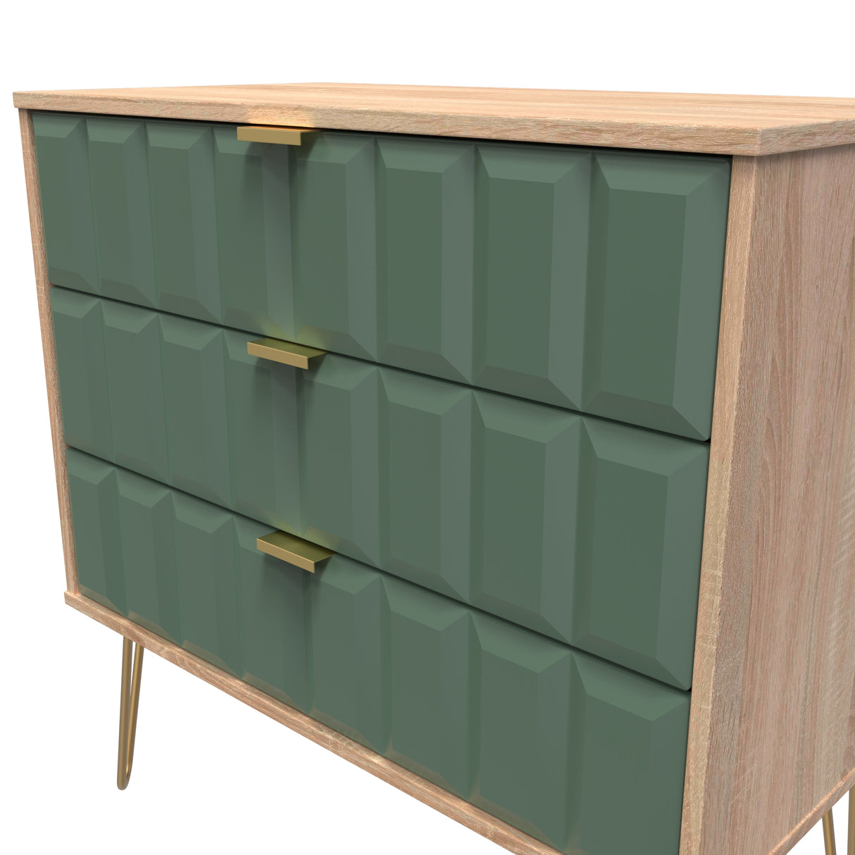 Cube 3 Drawer Chest with Gold Hairpin Legs