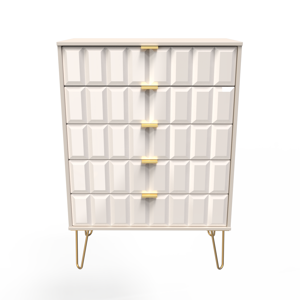 Cube 5 Drawer Chest with Gold Hairpin Legs