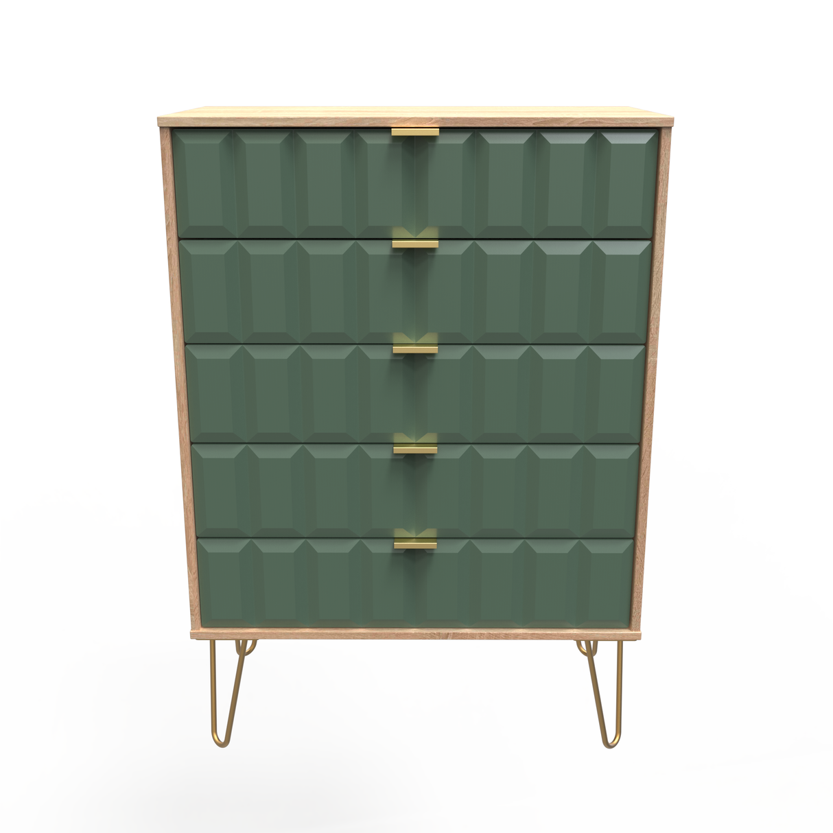 Cube 5 Drawer Chest with Gold Hairpin Legs