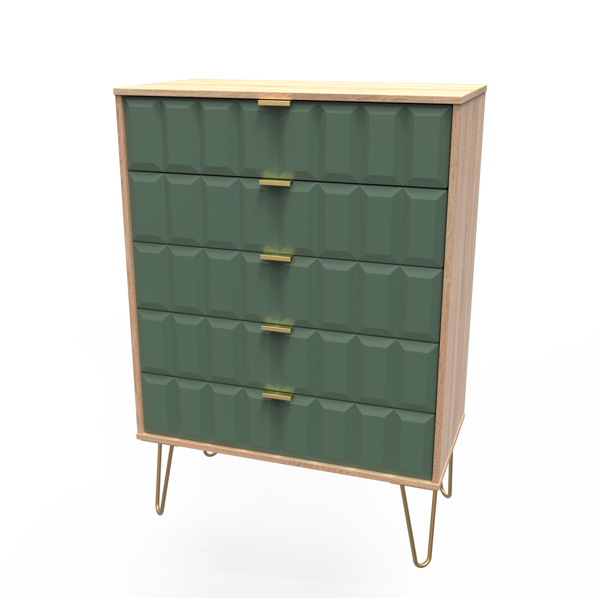 Cube 5 Drawer Chest with Gold Hairpin Legs