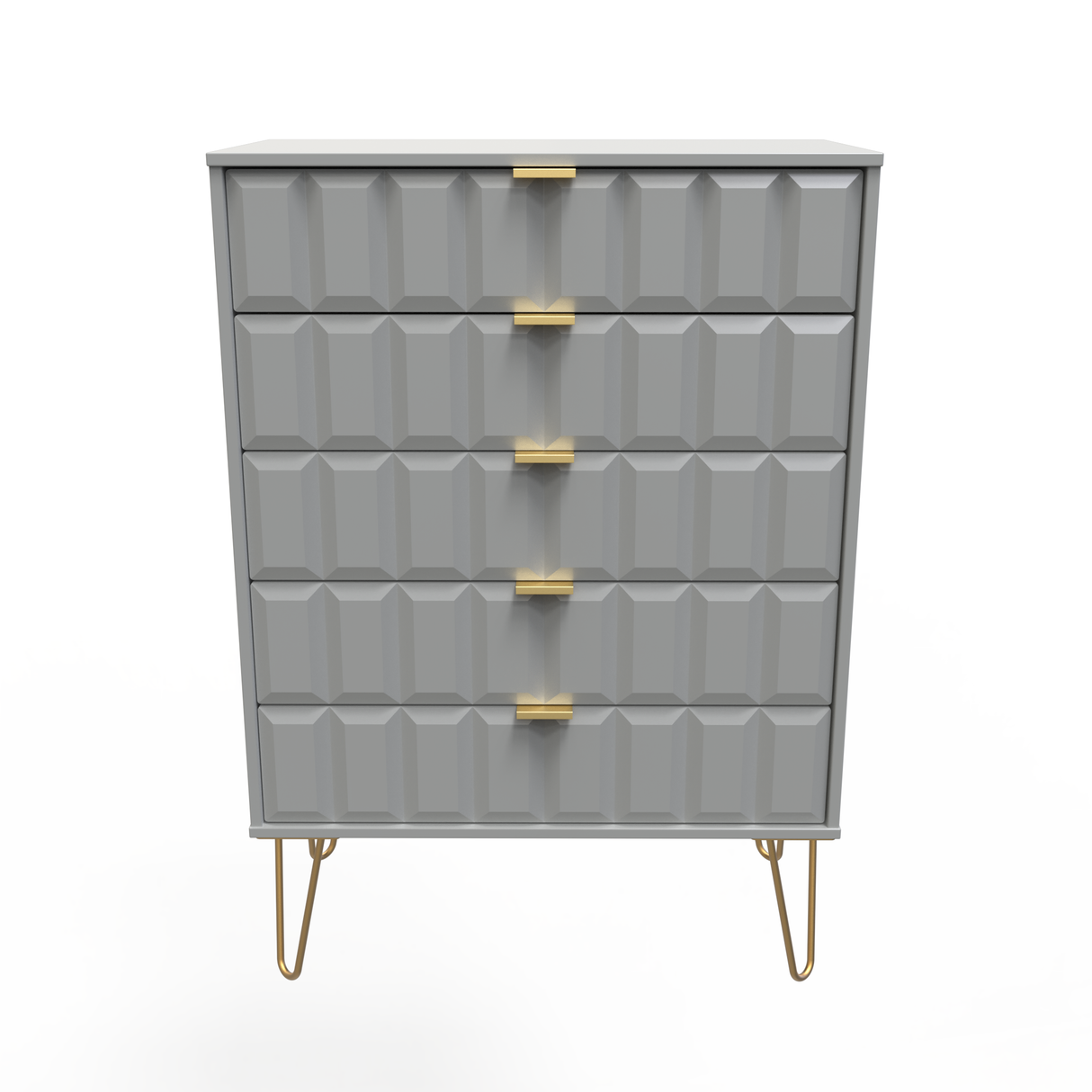 Cube 5 Drawer Chest with Gold Hairpin Legs