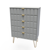 Cube 5 Drawer Chest with Gold Hairpin Legs