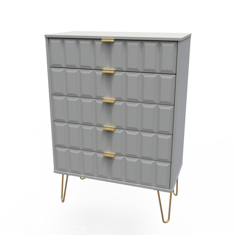 Cube 5 Drawer Chest with Gold Hairpin Legs