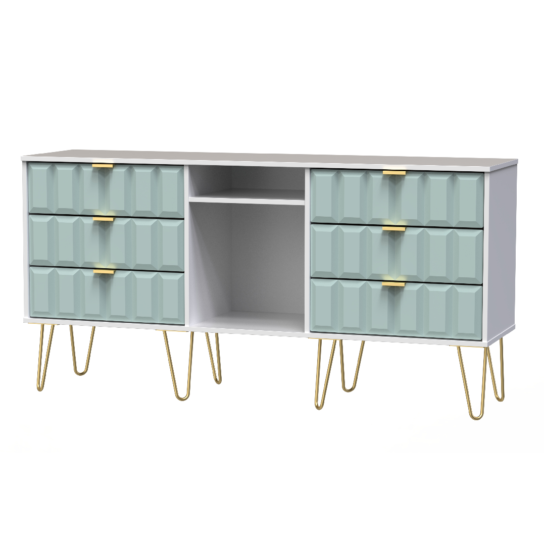 Cube 6 Drawer TV Unit with Gold Hairpin Legs