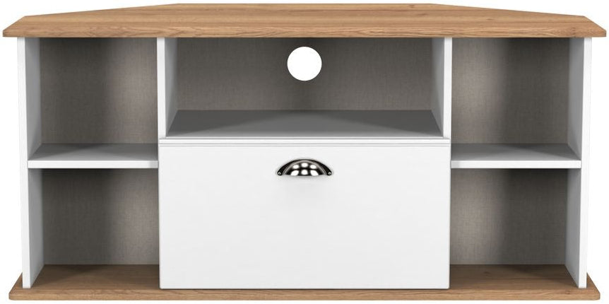 Victoria 1 Drawer Open Shelf Corner TV Unit with Riviera Oak Top