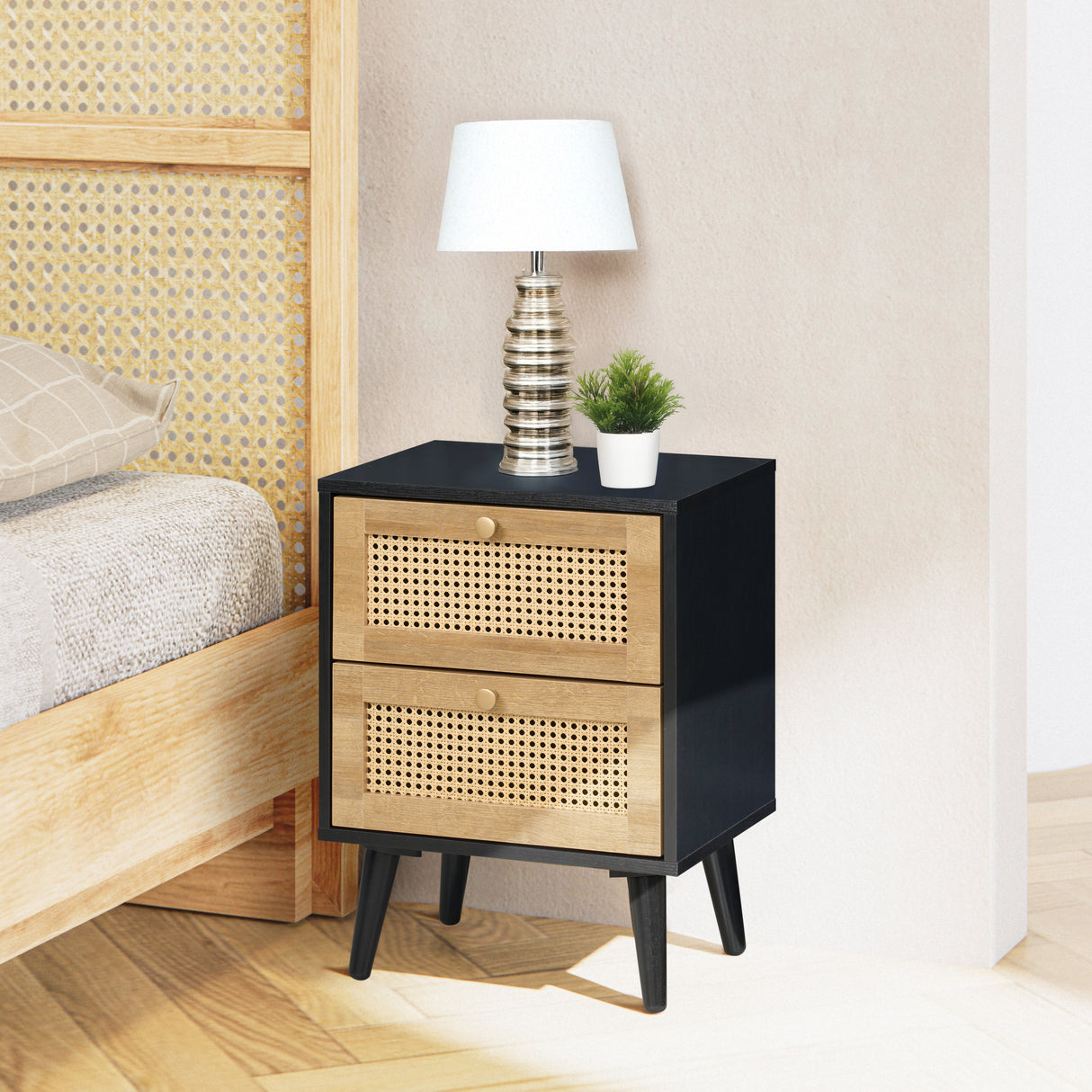 Manila Rattan 2 Drawer Bedside Table