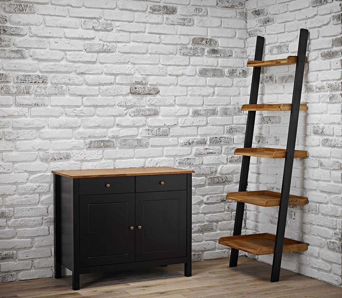 Copenhagen Black and Oiled Wood Ladder Shelf