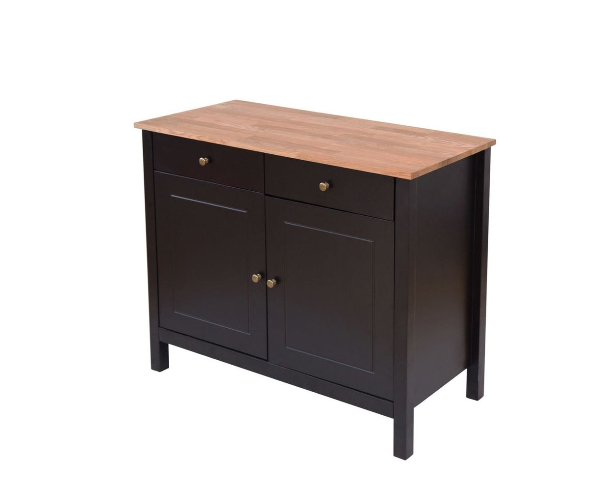 Copenhagen Black and Oiled Wood 2 Door 2 Drawers Sideboard