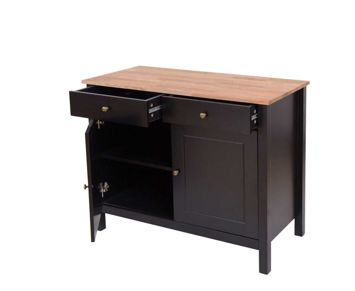 Copenhagen Black and Oiled Wood 2 Door 2 Drawers Sideboard