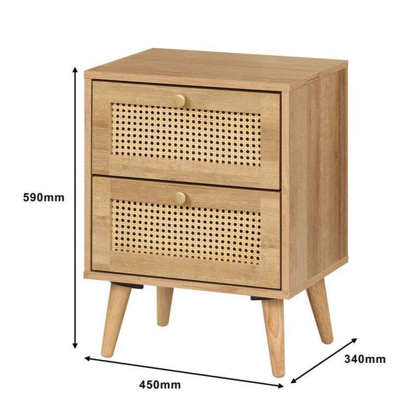 Manila Rattan 3 Piece Bedroom Set with 2 Door Wardrobe, Bedside Table & Chest of 3+2 Drawers