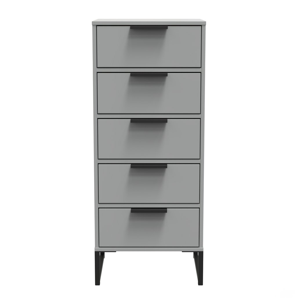Diego 5 Drawer Tallboy Bedside Table with Black Sleigh Legs
