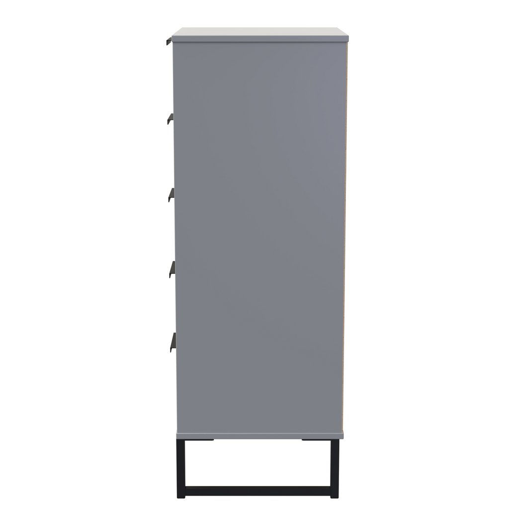 Diego 5 Drawer Tallboy Bedside Table with Black Sleigh Legs