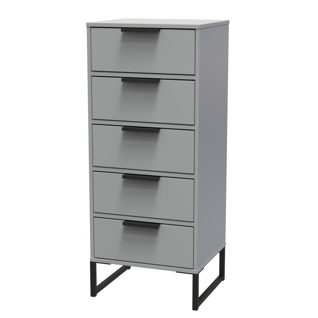 Diego 5 Drawer Tallboy Bedside Table with Black Sleigh Legs