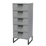 Diego 5 Drawer Tallboy Bedside Table with Black Sleigh Legs