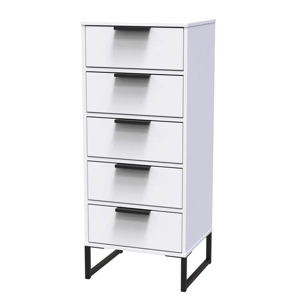 Diego 5 Drawer Tallboy Bedside Table with Black Sleigh Legs
