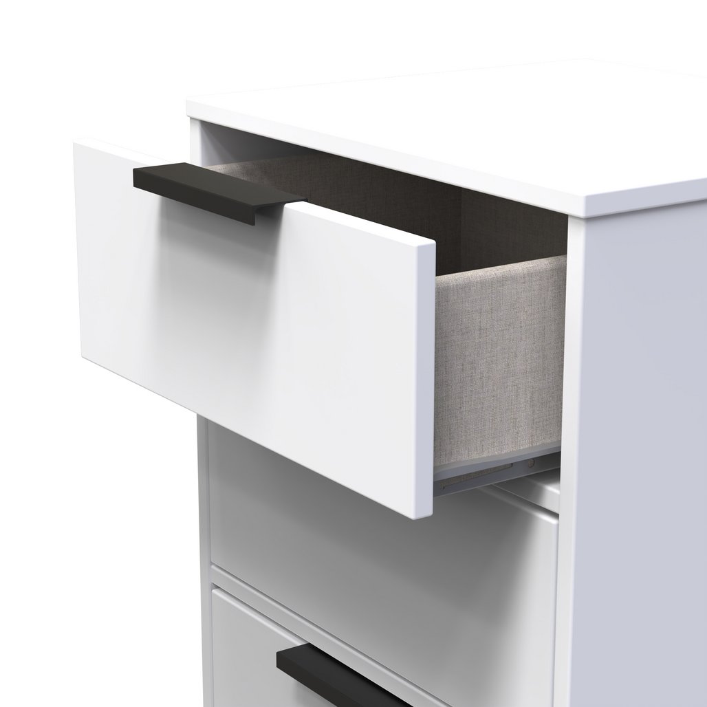 Diego 5 Drawer Tallboy Bedside Table with Black Sleigh Legs
