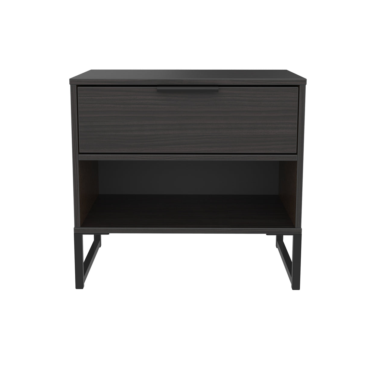 Diego 1 Drawer 1 Shelf Midi Bedside Cabinet with Black Frame Legs