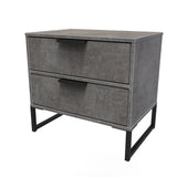 Diego 2 Drawer Midi Bedside Cabinet with Black Frame Legs