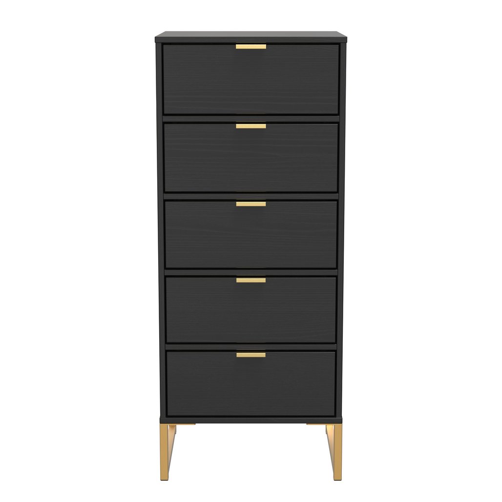 Diego 5 Drawer Tallboy Bedside Table with Gold Sleigh Legs