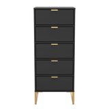 Diego 5 Drawer Tallboy Bedside Table with Gold Sleigh Legs