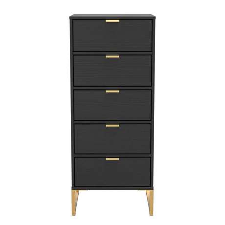 Diego 5 Drawer Tallboy Bedside Table with Gold Sleigh Legs