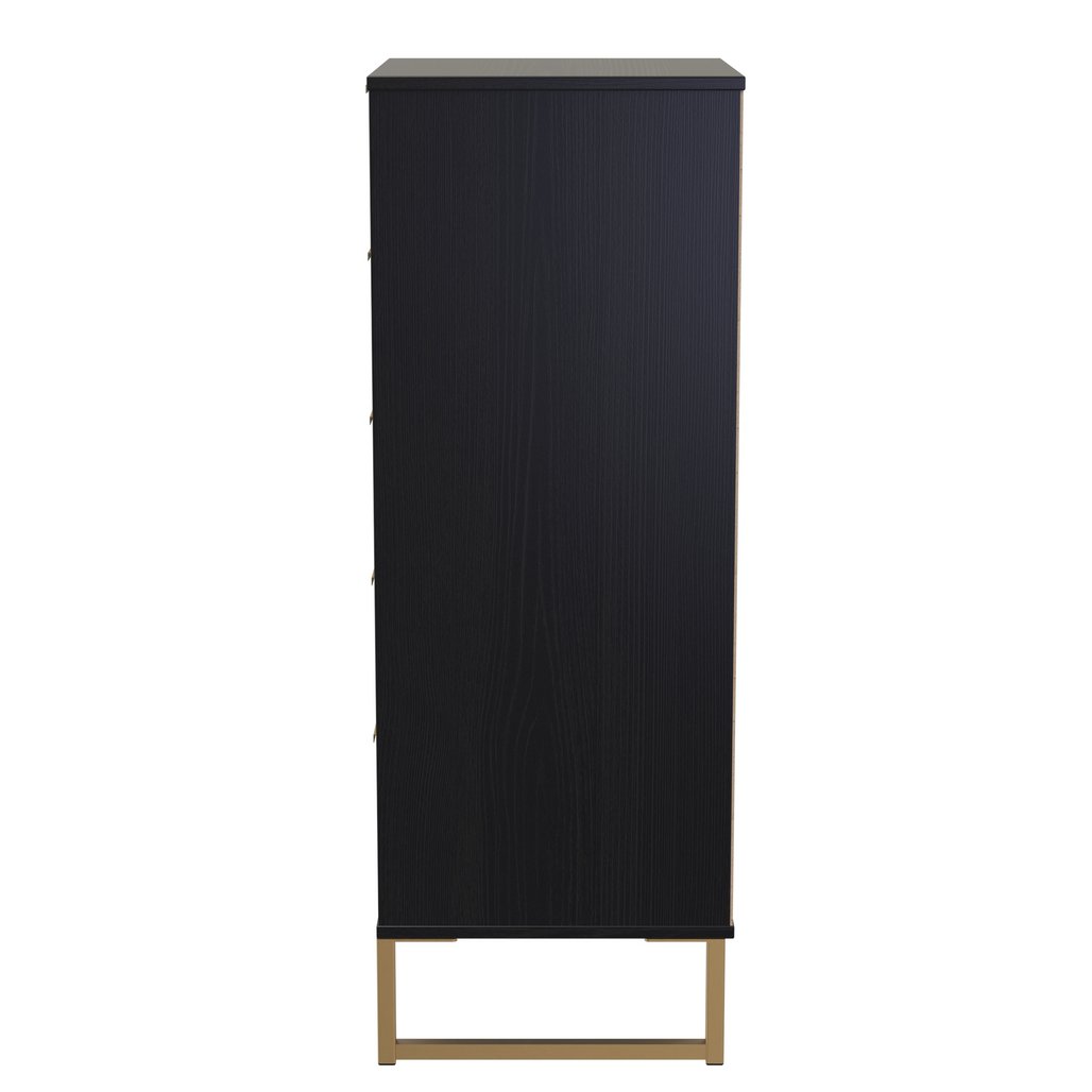 Diego 5 Drawer Tallboy Bedside Table with Gold Sleigh Legs