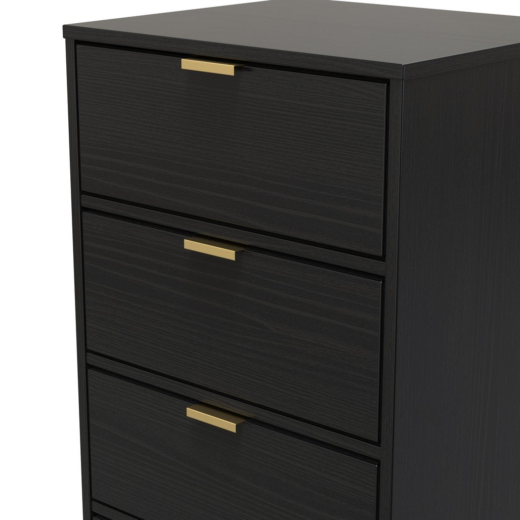 Diego 5 Drawer Tallboy Bedside Table with Gold Sleigh Legs