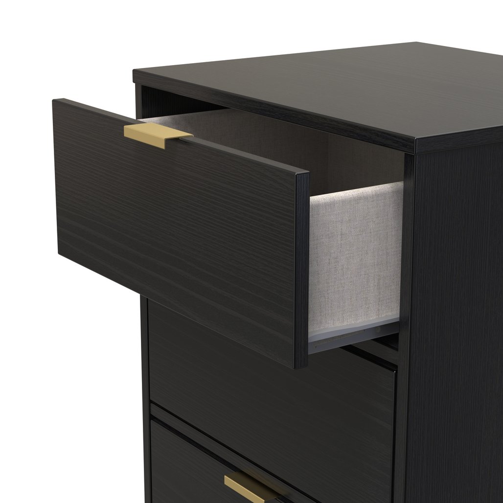 Diego 5 Drawer Tallboy Bedside Table with Gold Sleigh Legs