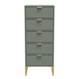 Diego 5 Drawer Tallboy Bedside Table with Gold Sleigh Legs
