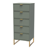 Diego 5 Drawer Tallboy Bedside Table with Gold Sleigh Legs