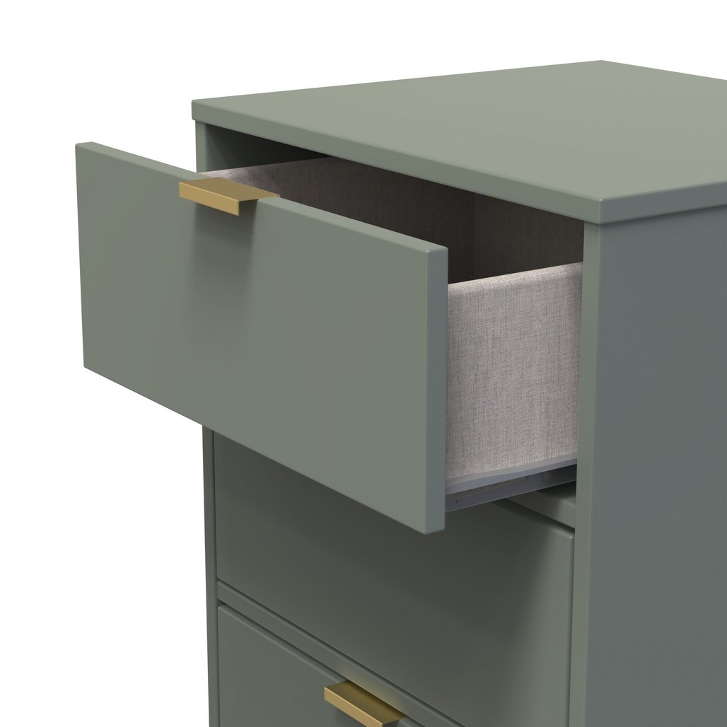 Diego 5 Drawer Tallboy Bedside Table with Gold Sleigh Legs