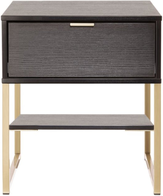 Diego 1 Drawer 1 Shelf Bedside Table with Gold Sleigh Legs