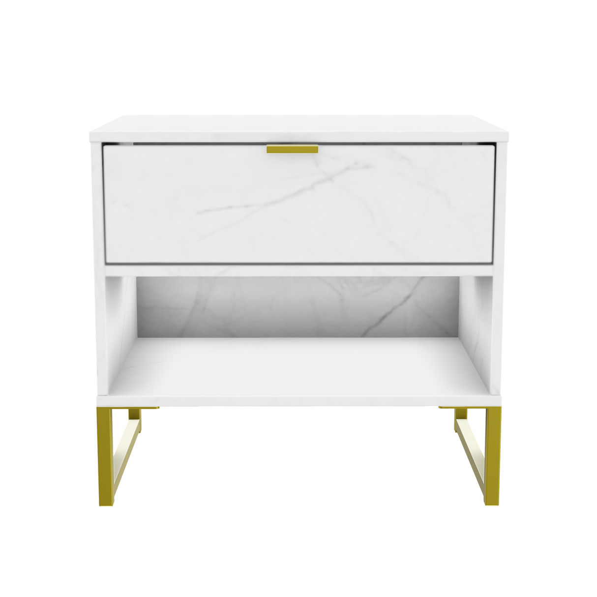 Diego 1 Drawer 1 Shelf Midi Bedside Cabinet with Gold Frame Legs