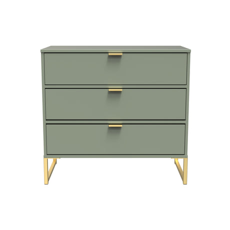 Diego Reed Green 3 Drawer Chest with Gold Frame Legs