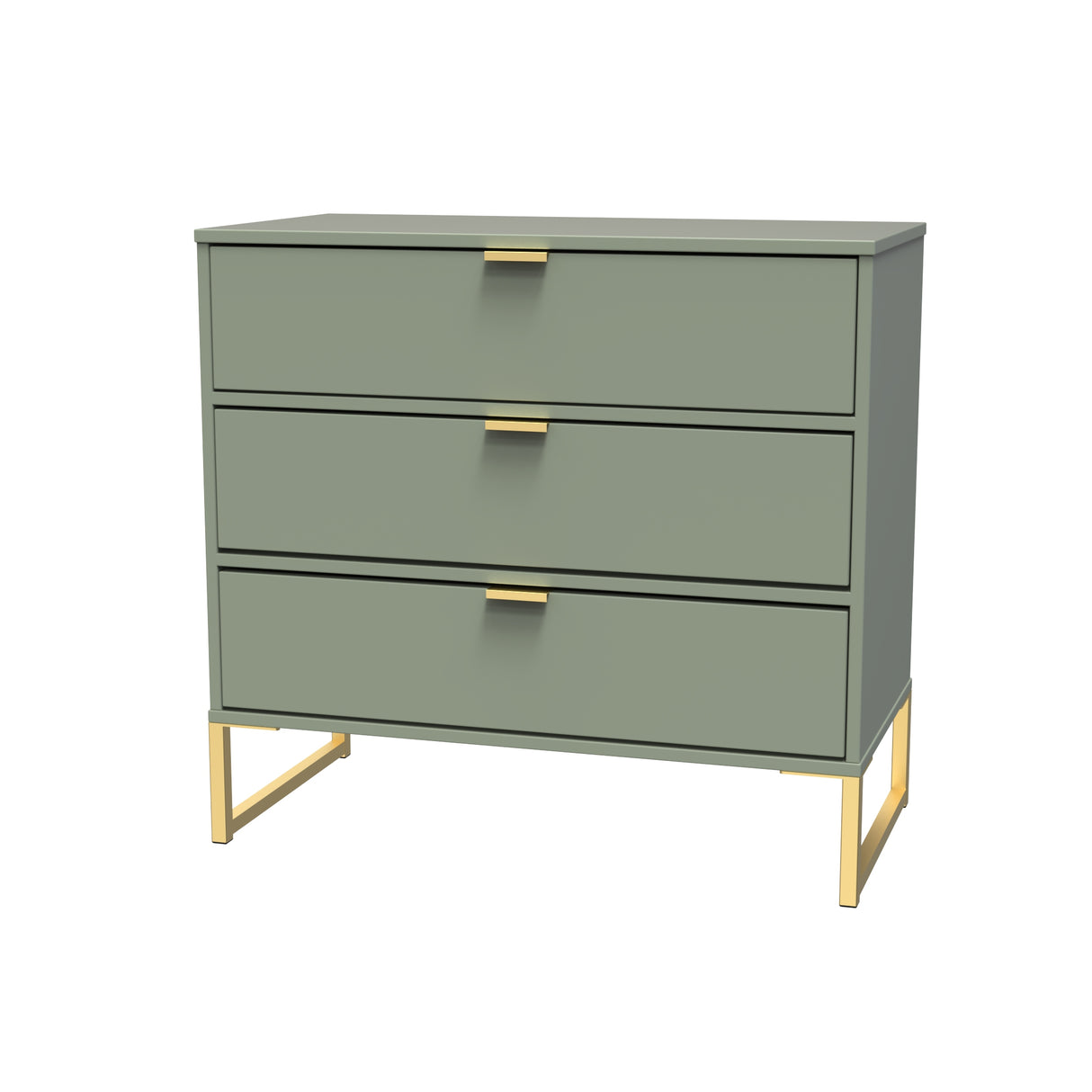 Diego Reed Green 3 Drawer Chest with Gold Frame Legs