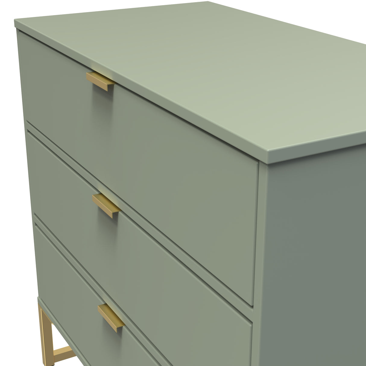 Diego Reed Green 3 Drawer Chest with Gold Frame Legs