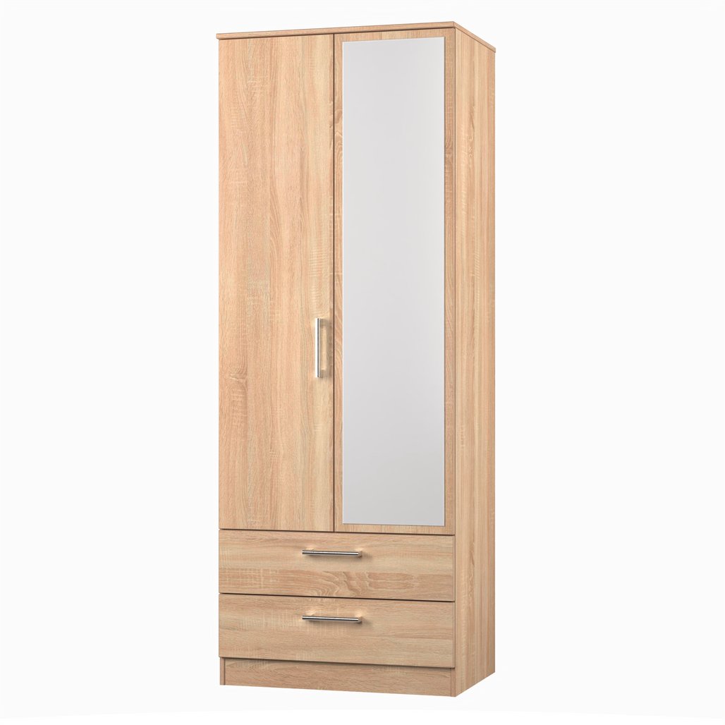 Devon Mirrored 2 Drawer 2 Door Double Wardrobe