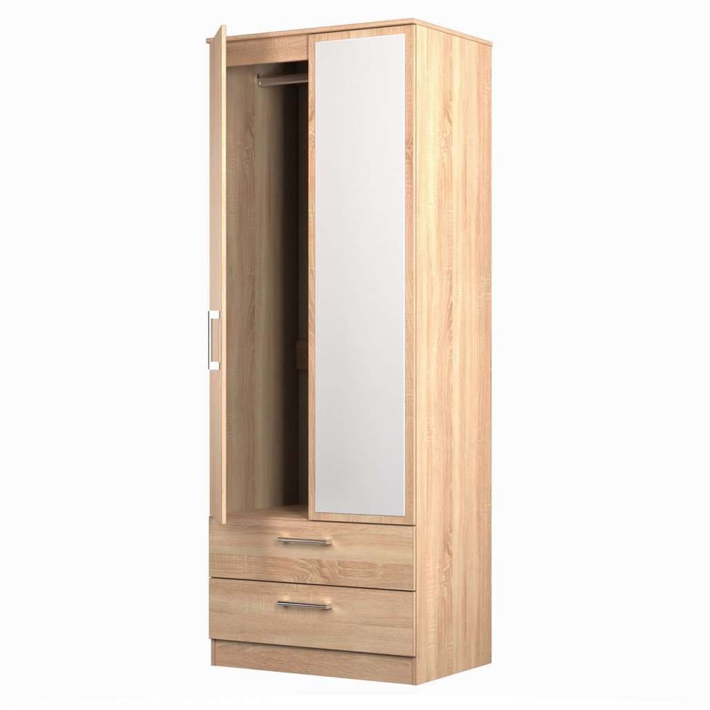Devon Mirrored 2 Drawer 2 Door Double Wardrobe