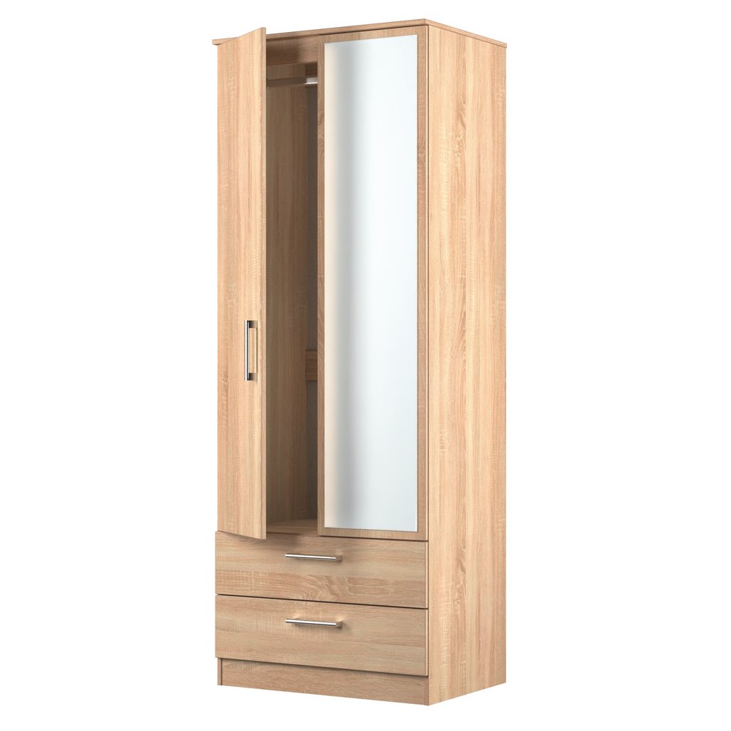 Devon Tall Mirrored 2 Door 2 Drawer Double Wardrobe