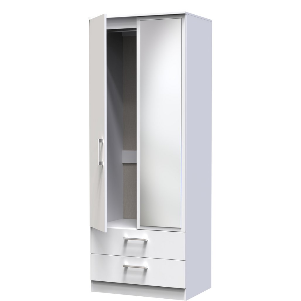 Devon Tall Mirrored 2 Door 2 Drawer Double Wardrobe
