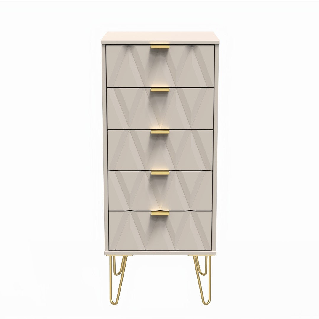 Diamond Narrow 5 Drawer Chest with Gold Hairpin Legs