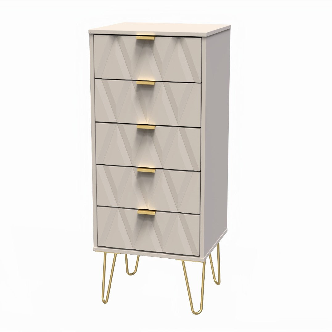 Diamond 5 Drawer Bedside Cabinet with Gold Hairpin Legs