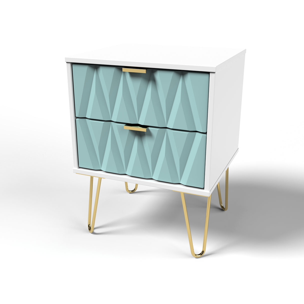 Diamond Duck White 2 Drawer Bedside Cabinet with Hairpin Legs and Integrated Wireless Charging