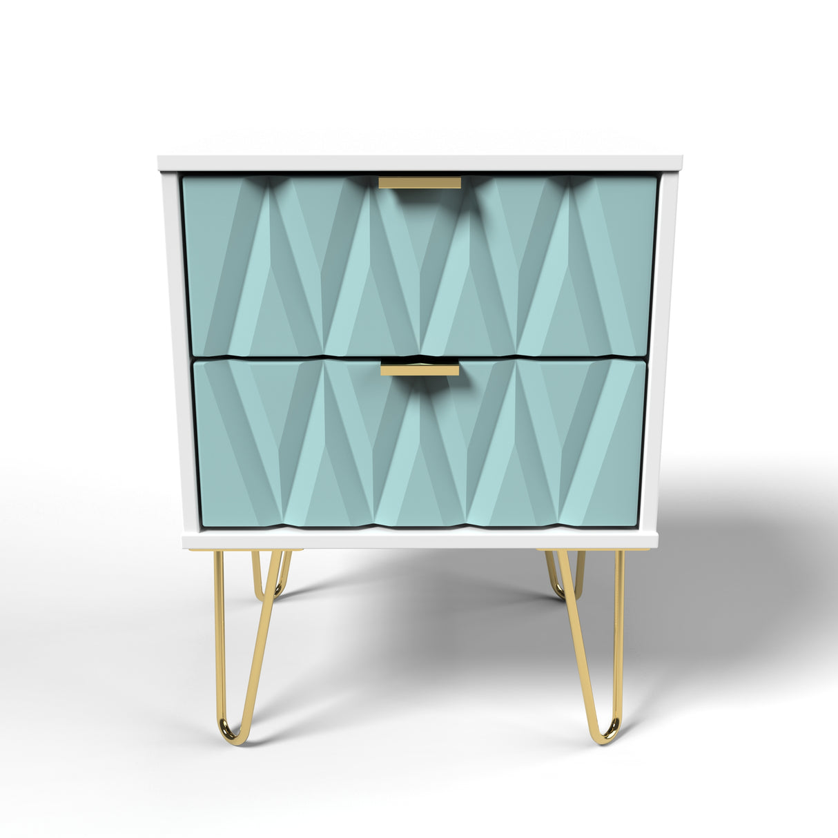 Diamond Duck White 2 Drawer Bedside Cabinet with Hairpin Legs and Integrated Wireless Charging